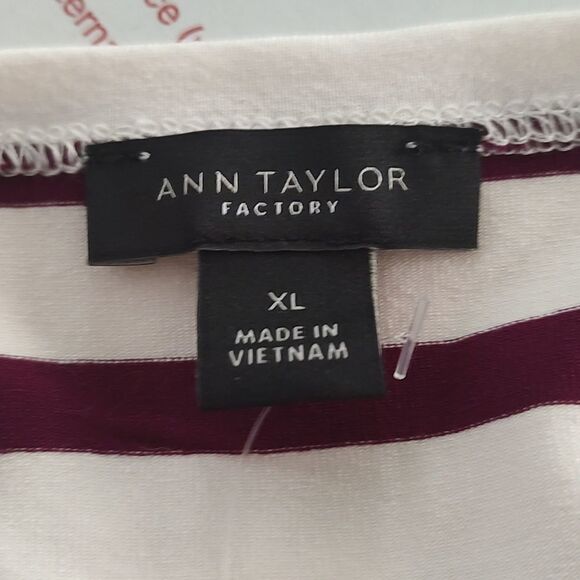 AnnTaylor Factory white cranberry striped 3/4th length shirt Sz XL NWT - Picture 5 of 5